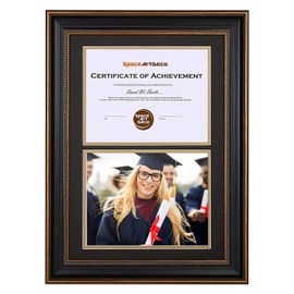 Space Art Deco, 14x20 Double Picture Frames for Two 8.5x11 Inch Certificates, Documents and College Degree, Wall Mounting, Black with Ornate Gold Trim