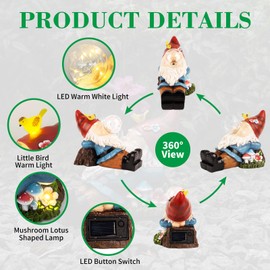 ZQQLITE Garden Gnome Statues Figurine Lights - Solar Powered Lighting Outdoor Decorations, Gnome Build Mushroom House, Yard Art Lawn Ornaments for Porch Patio Balcony - Gnome Gifts for Women Mom