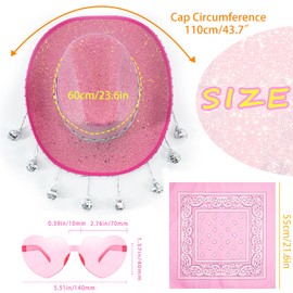 Disco Sequin Cowgirl Hat with Heart Sunglasses and Bandana, Glitter Rhinestone Disco Ball Cowboy Hat for Women Men Costume (Pink)