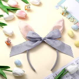 Canlierr 2 Pcs Easter Bunny Ears Headband Gingham Bows Rabbit Ears Hair Bands Easter Costume for Women Hair Accessories