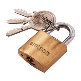 Amtech T0900C 25mm Solid Brass Padlock, Small Padlock with Keys for Luggage, Lockers, Toolboxes, Cupboards or Sports Bags