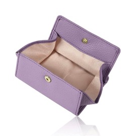 Leather ICHI Women's Coin Case with Card Slots [Box Shaped Coin Purse and 3 Outer Cards and Free Pockets] Compact, Thin, Multi, Minimalist, light purple