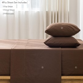 MooMee Bedding Sheet Set 100% Washed Cotton Linen Like Textured Breathable Durable Soft Comfy (Cocoa Brown, Queen)