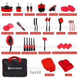 MIANYINGR 32Pcs Car Detailing Kit, Auto Detailing Brush Set and Drill Brush Attachments with Portable Handbag, Multi-Functional Vehicle Cleaning Tool for Wheels, Windshield