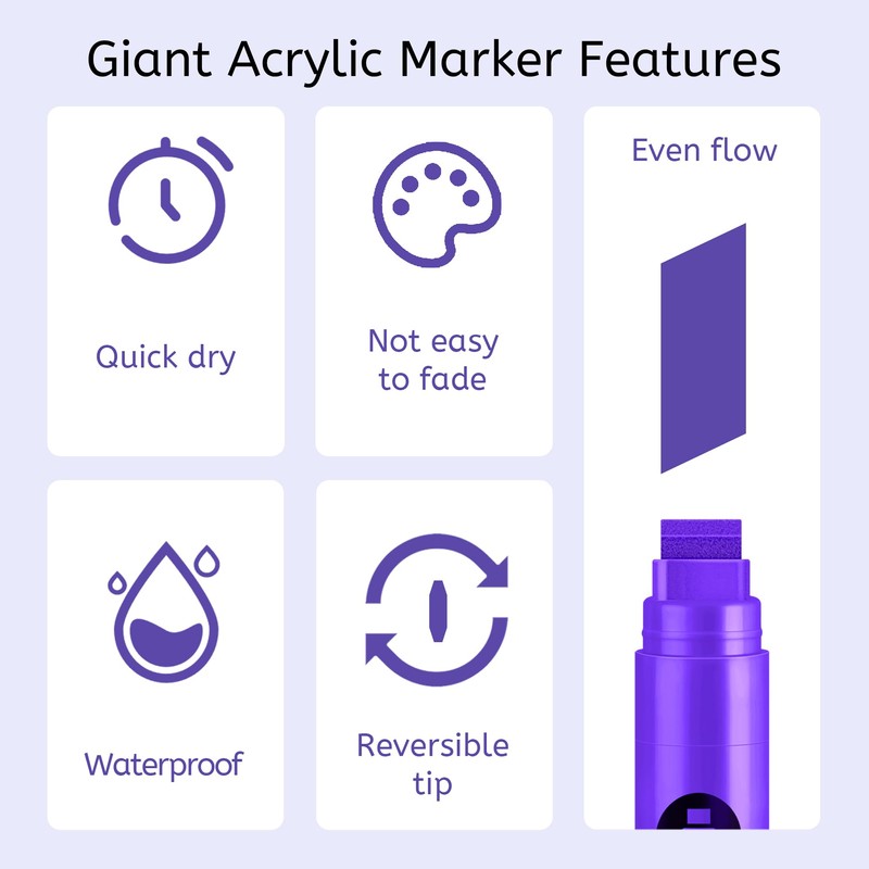 BIGTHUMB 3 Pcs Purple Jumbo Permanent Markers: 15mm Wide Tip
