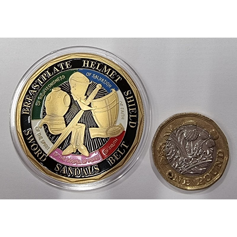 Whole Armour of God Challenge/Commemorative Coin. 24ct Gold, Enamel, 40mm