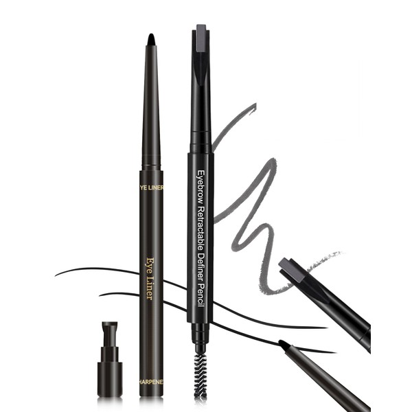 Eyebrow Eyeliner Kit for Women-Gray Waterproof Micro Eyebrow Retractable Pen