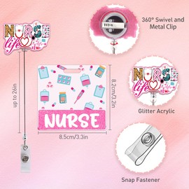 Nurse Badge Reel and Buddy, Retractable ID Holder with Swivel Clip & Pink Buddy, Gifts for Nurse Nursing Student