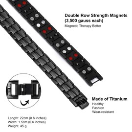 JEROOT Magnetic Bracelets for men,Pure Titanium Magnetic Therapy Bracelet,3500 Gauss Double Row Strong Magnets Carpal Tunnel Bracelet with Adjustment Tool(Colorful)