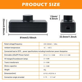 Dimmer Switch for LED Lamps, 220-240VAC/50Hz LED Cord Dimmer, LED Dimmer Switch Rotatable, 3-100 Watt Cord Dimmer Switch, LED Dimmer Cord Dimmer for Dimmable LED and Halogen Lamp (Black)