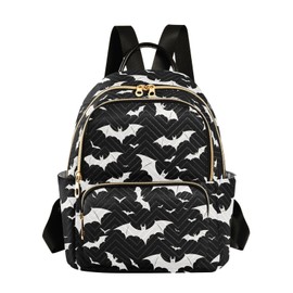 Black White Bats Women Mini Backpack Purse Ladies Fashion Backpacks Casual Shoulder Bag Daypack for School Work Travel Small