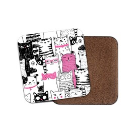 1 x Cute Cats Coaster - Kitten Cat Pet Mum Auntie Sister Pink Fun #13046