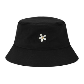XMMAXFLOW Fashion Bucket Hat Cotton Summer Beach Sun Hat for Women Men Teen, Flower-Black