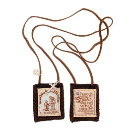 Venerare Catholic Holy Figure Saint Scapular | 100% Wool | Comes with Enrollment Papers (Wool Brown)