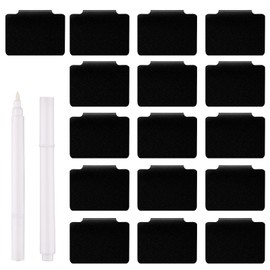 Pack of 16 Basket Labels, Basket Labels Clip Chalkboard Label Holder for Storage Box, with 2 Pieces White Pens, Label Holder for Basket Storage Box