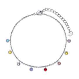 AOBOCO Sterling Silver Rainbow Planet Galaxy Anklet, Multicolor Crystals from Austria, Ankle Bracelet Foot Bracelet for Women Anniversary Birthday Sister Wife Jewelry Gifts (Cubic Zirconia)