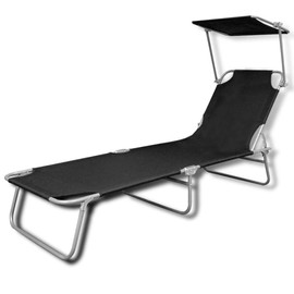 KCCLVER Folding Sun Lounger with Canopy Steel and Fabric Black,Adjustable Sun Lounger with Canopy, Black, Folding and Weatherproof, for Outdoor Relaxation Outdoor Furniture, Sun Loungers