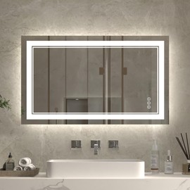ExBrite 24"x40" LED Bathroom Mirror with Frontlit + Backlit, Anti-Fog Bathroom Lighted Mirrors for Wall,LED Vanity Mirror with Dimmable Lights,3 Color Temperature, Memory Function,Tempered Glass