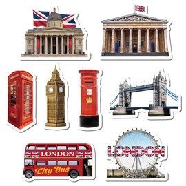 London Fridge Magnet Souvenir Gifts - 8pcs British Construction Design Icons Set with Tower Bridge London Eye, Souvenirs Gift Magnets Red Phone Box Double-deck Bus for Family Friends Coworker