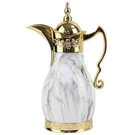 1-Liter Large Turkish Persian Iranian Aladdin Lamp Style Arabic Middle Eastern Coffee Tea Hot Cold Water Vacuum Insulated Flask Kettle Glass liner White Marble Gold Color