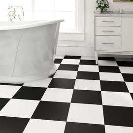 ZRJT 30-Pack 30 Sq.Ft Peel and Stick Floor Tiles Vinyl Matte Pattern Flooring, 12” x 12” Self Adhesive Vinyl Flooring DIY for Kitchen, Bathroom, Laundry, Pure Black&Pure White