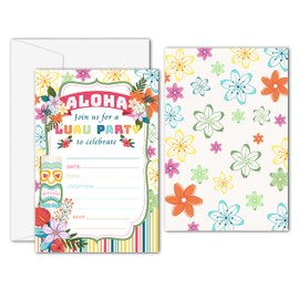 Disfuco Hawaiian Summer Pool Party Invitations, Aloha Luau Tropical Party Invitations - Fill in The Blank Birthday Party Invites - 20 Invitation Cards With 20 Envelopes (d01)