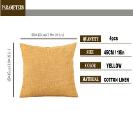 GONOVE Cushion Cover,4 Pack 45×45cm Linen Cotton Pillowcase Vintage Style Square Throw Pillow Covers Decorative Cushion Covers for Sofa, Couch, Bed, Bench