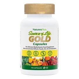 NaturesPlus Source of Life Gold Capsules - Whole Food Based Multivitamin for Men and Women, Energy, Immune, Focus - Gluten Free, Vegan - 90 Capsules
