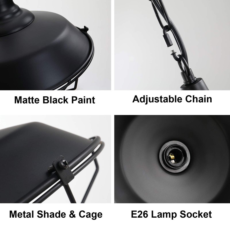 Karjearl Black Farmhouse Pendant Light - 2 Pack Industrial Vintage