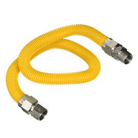 Gas Connector 24 inch Yellow Coated Stainless Steel, 5/8” OD Flexible Gas Hose Connector for Gas Range, Furnace, Stove with 1/2” MIP x 3/4" MIP Stainless Steel Fittings, 24” Gas Appliance Supply Line