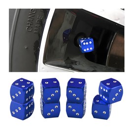 JNNJ 8 PCS Car Tire Valve Stem Caps, Tyre Valve Caps Dice, Aluminum Alloy Heavy Duty Stem Covers, Dust Proof Corrosion Resistant Tire Valve Cap Set, Car Exterior Accessories for Van (Blue)