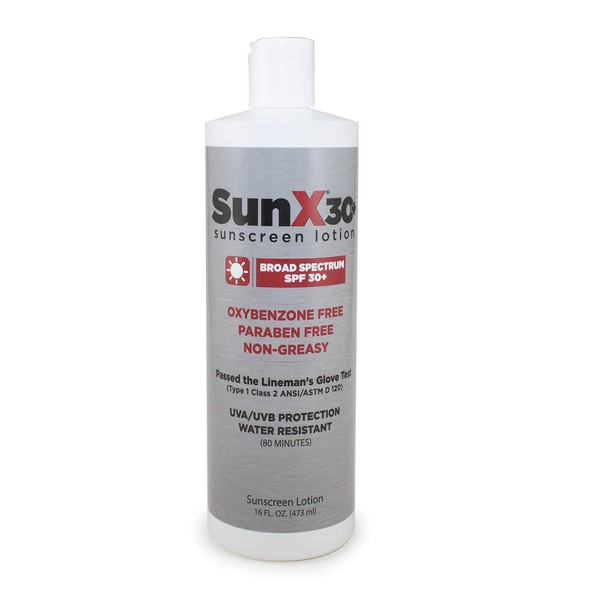 Sun X 30+ SPF Oil Free Sunscreen Lotion (16oz. Bottle) - Free of Parabens, Oxybenzone, & White Cast Properties With Broad Spectrum (UVA/UVB) Protection - Water & Sweat Resistant For Up To 80 Minutes