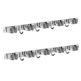 CUXIXA 2 Pack Mop and Broom Holder Wall Mount, Non-slip Broom Hanger Wall Mount, Heavy Duty Mop Broom Organizer for Kitchen Garden Garage Laundry Room Wall Decor Organization and Storage Silver 5R4H