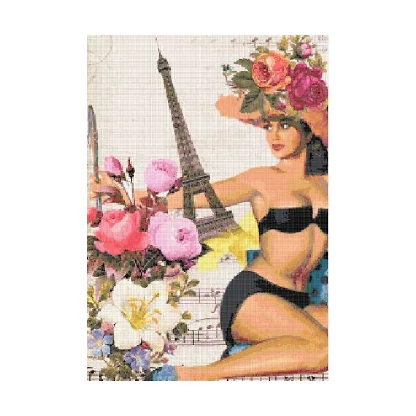 Handmade Pin-Up in Paris Shabby Chic Collage Counted Cross Stitch
