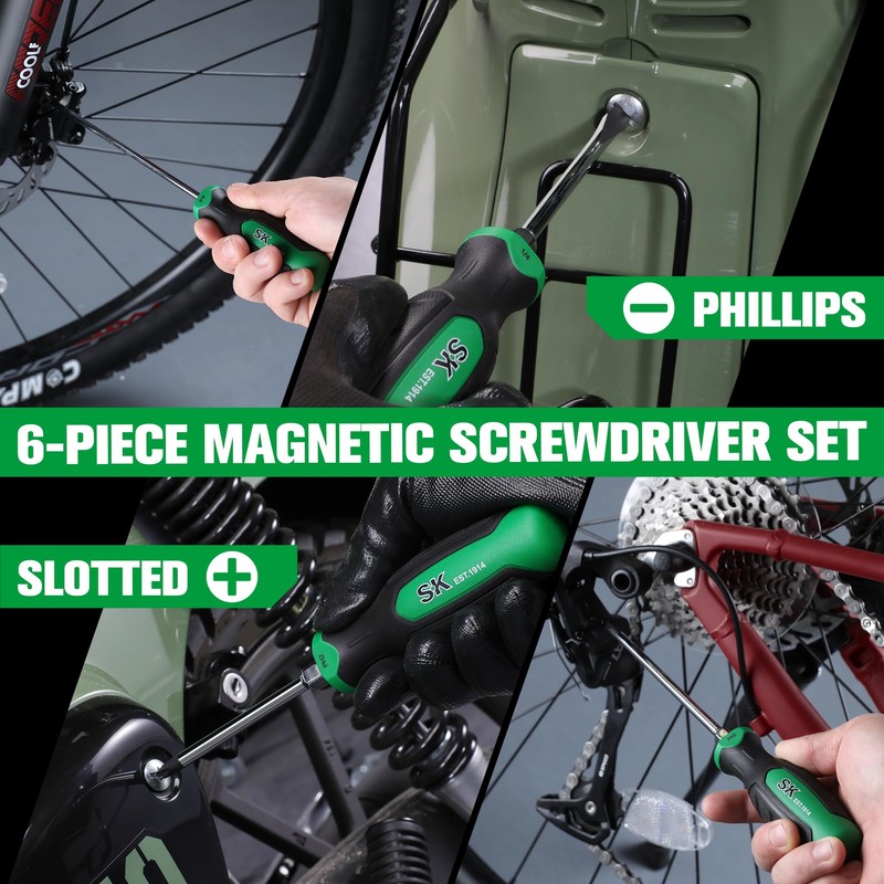 SK 6-Piece Magnetic Screwdriver Set, S2 Steel, 3 Slotted &