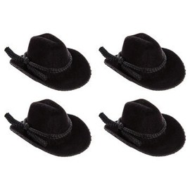 Craft Decor Set of Four (4) Miniature Black Flocked Cowboy Hats for Crafts, Decorating & More