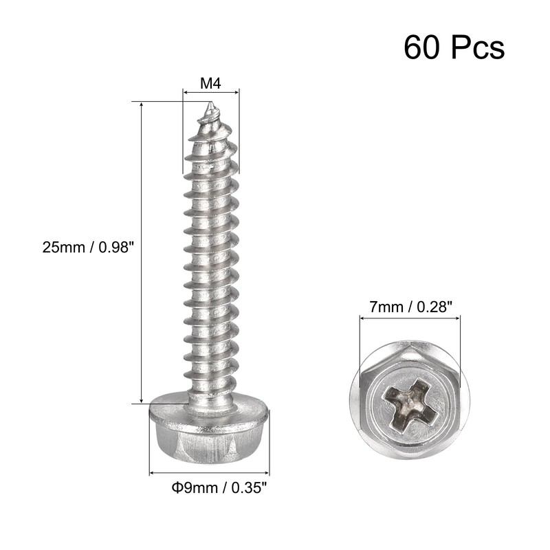 sourcing map Phillips Hex Washer Self Tapping Screws, M4 x
