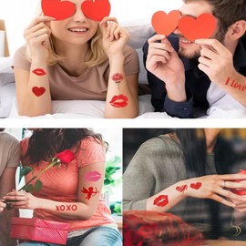 84 PCS Valentines Tattoo Stickers,Temporary Red Lip Love Rose Kiss Tattoo, Valentine's Day Party Supplies Theme Decoration of Stickers for Man and Women Face and Body