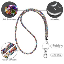 Soleebee Card Holder Lanyard Bling Rhinestone Lanyard with Key Ring Crystal Collar Women's Necklace Kit for Key Ring ID Card Holder (Colourful)
