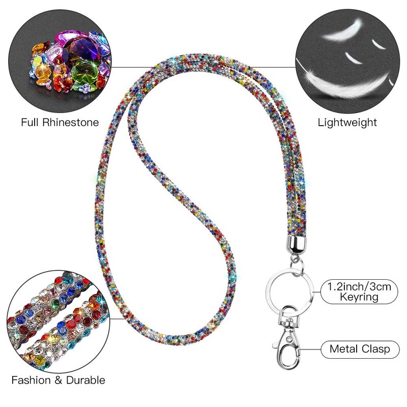 Soleebee Card Holder Lanyard Bling Rhinestone Lanyard with Key Ring