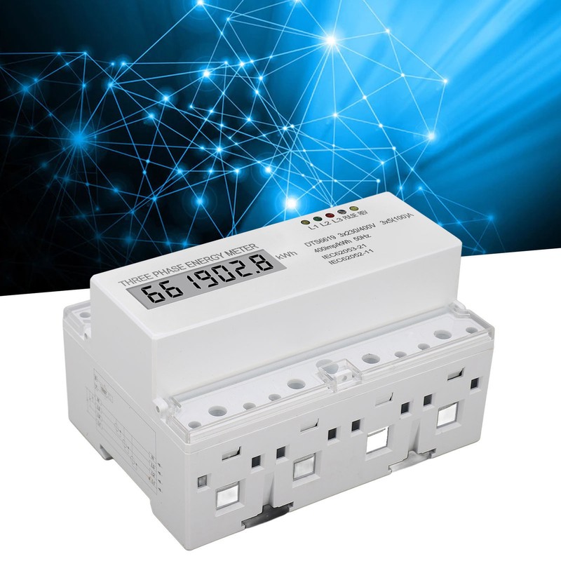 3 Phase Energy Meter DIN Rail Mount Electricity Usage Monitor