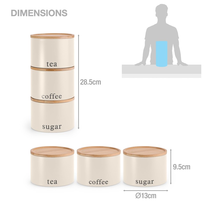 EHC Tea, Coffee, Sugar, Canister Set, Set of 3 Stackable