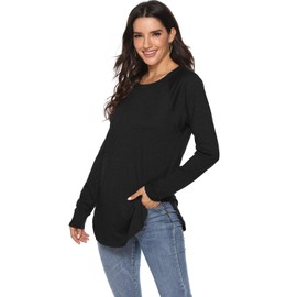 Newchoice Tunic Tops for Leggings for Women Long Sleeve Crewneck Loose Soft Basic Tees (S,Black)
