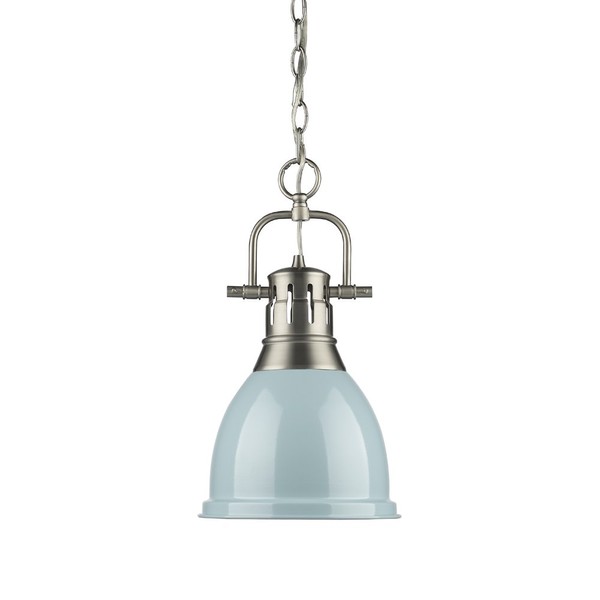 Golden Lighting 3602-S PW-SF Duncan Pendant, Pewter with Seafoam Shade