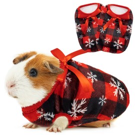 ALUZAEMO Guinea Pig Clothes - 2 Pack Christmas Warm Vest Pet Costume for Guinea Pigs Rabbit Bunny Ferret Chinchilla Kitten Puppy Small Animals - Cute Plaid Cozy Fleece Pet Shirts for Winter Holidays