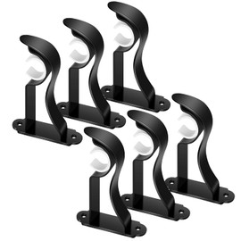 TOKPLNU Curtain Rod Bracket, Heavy Duty Curtain Rod Holder, Black 6 Pack Curtain Rod Hooks for Wall Drapery Single Rods Support Brackets for 1- 1.2 Inch Drape Poles