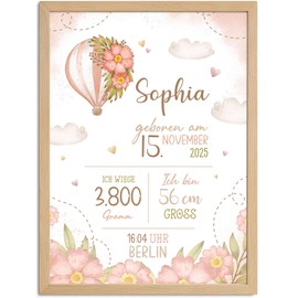SpecialMe® Baby Poster mit Geburtsdaten personalisieren Schäfchen Ballon Wandbild Babyzimmer Geschenk Geburt