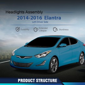 PIT66 LED DRL Projector Headlight Assembly Compatible with Hyundai Elantra 2014-2016 HY2502186, 92101-3Y510 Front Headlamp Clear Lens Black Housing Amber Reflector Driver Left Side