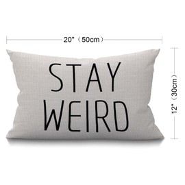 BGBDEIA Oblong Cushion Cover Farmhouse 12x20 Inch Soft Linen Throw Pillowcase Funny Stay Weird Black White Pillow Cover for Couch Bed Sofa Chair,30 x 50 cm