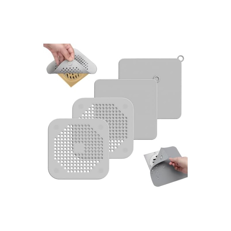Hopeway 4 PCS Tapón de Silicona para Desagüe de Suelo,Gris
